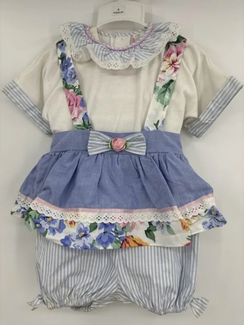 Vtg NOS Fedco Bubble Romper Girls 4 Toddler Striped Floral Short Overalls Ruffle